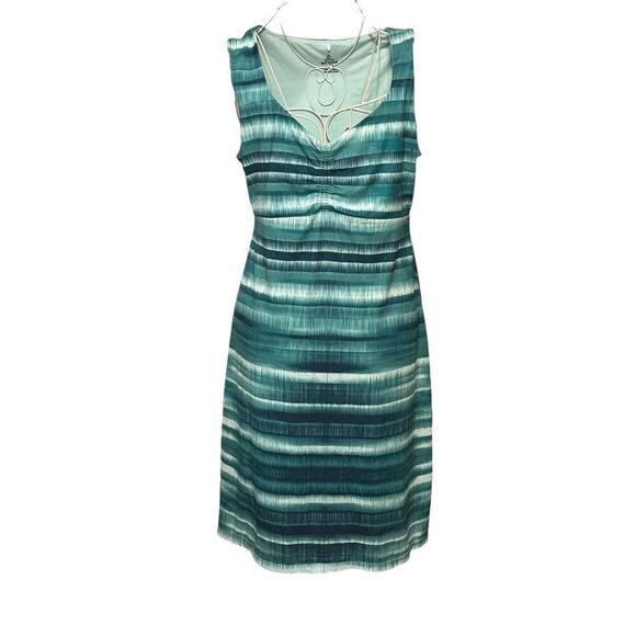 Beautiful women PrAna Sleeveless Viana Teal & White Ombré Stripe Shift Dress w R - Picture 1 of 12